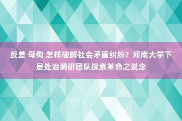 反差 母狗 怎样破解社会矛盾纠纷？河南大学下层处治调研团队探索革命之说念